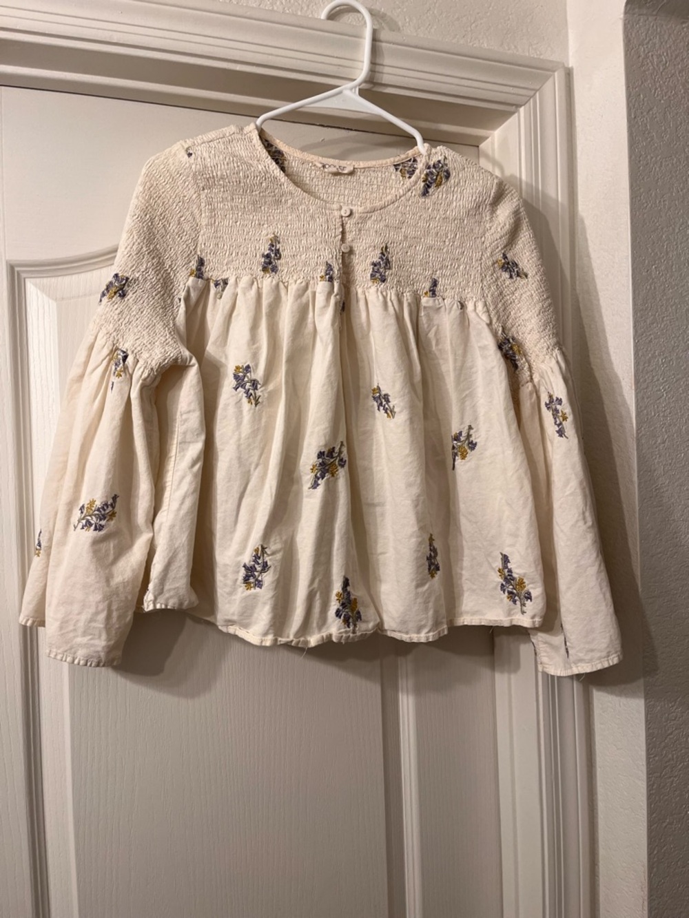 ROOLEE Cream Floral Smocked Peasant Top